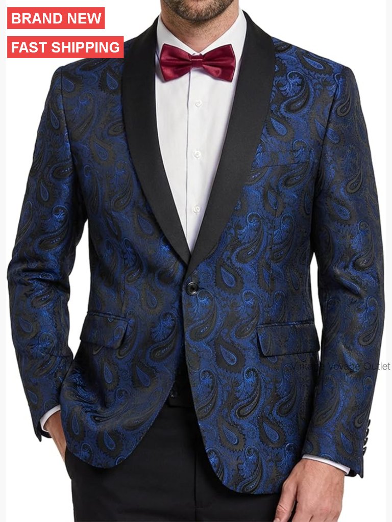 Men's Paisley Tuxedo Jacket, Floral Blazer With Bow Tie For Formal Events